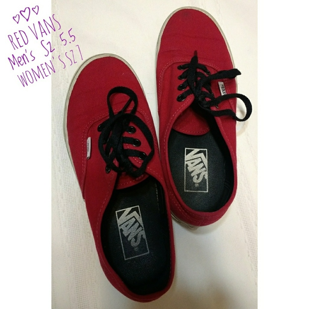 Red Vans Men's Sz 5.5 Women's Sz 7 Black Lace